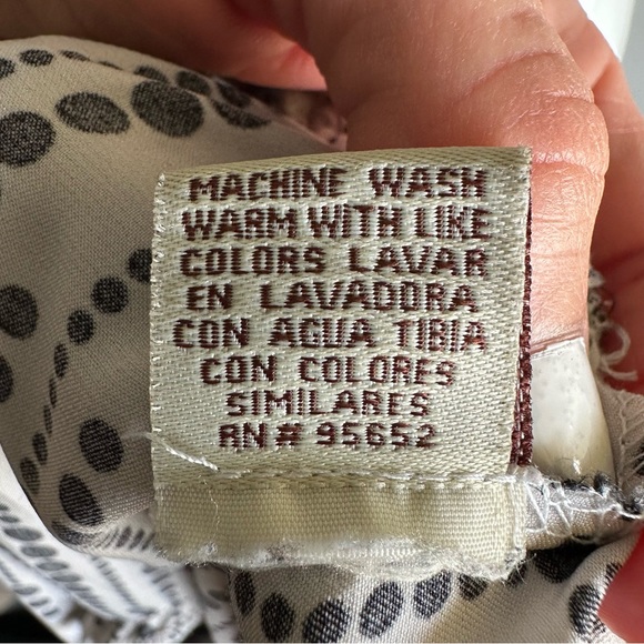 A’GACI white black polka dot silky peplum tie billowy flowy blouse top vintage - Picture 10 of 12